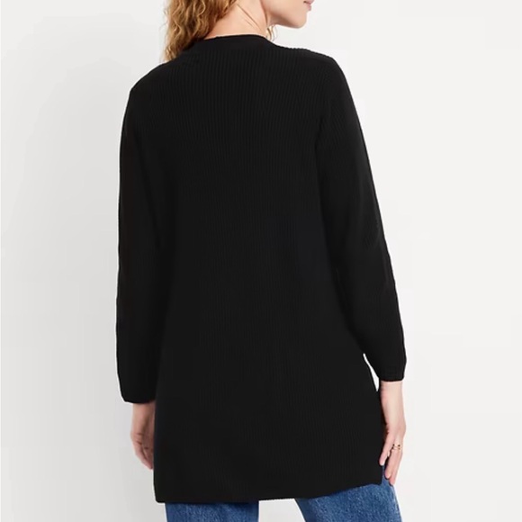 Old Navy Longline Open Front Sweater Plus 3X Black Cardigan Ribbed Cozy Pockets - Picture 2 of 9